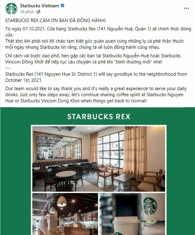 Cửa hàng Starbucks có vị trí đắc địa nhất nhì Sài Gòn vừa ngậm ngùi thông báo đóng cửa
