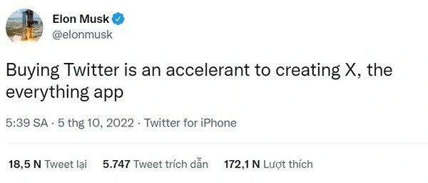 Bài đăng trên Twitter của Elon Musk. Ảnh: Chụp màn hình.